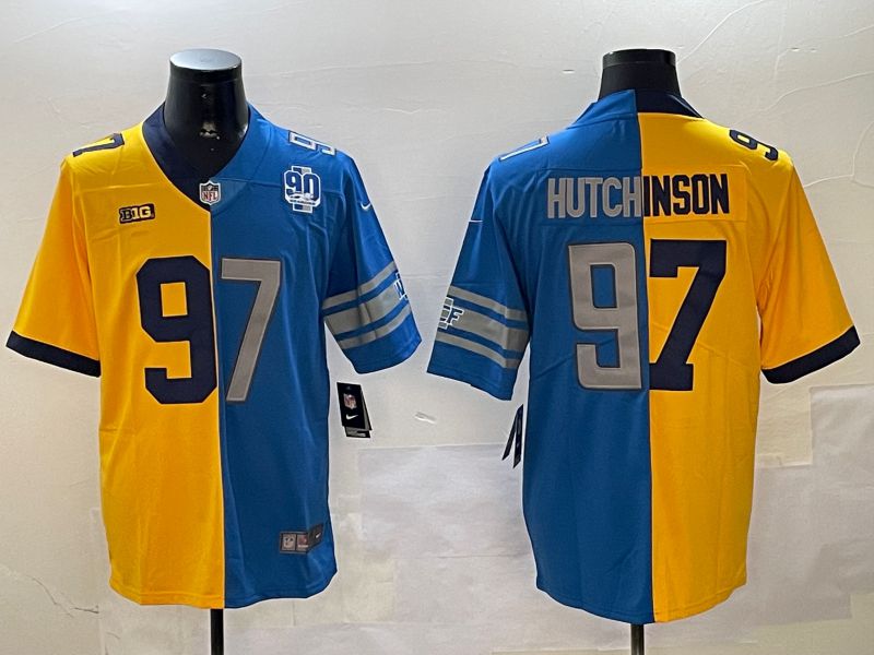 Men Detroit Lions 97 Hutchinson Blue yellow 2024 Nike Limited NFL Jersey style 3